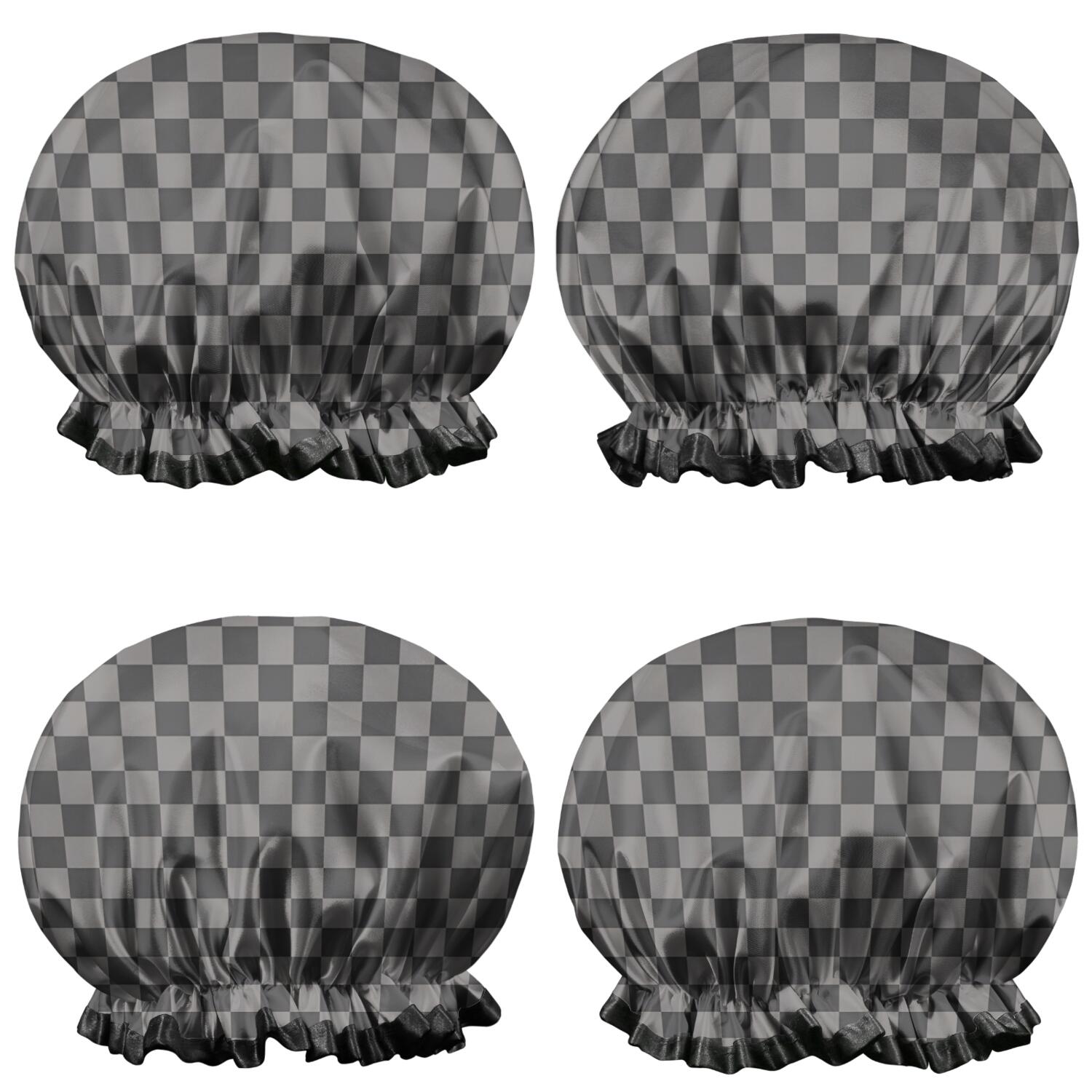 Shower Caps,Gray and Black Checkerboard Pattern Waterproof Shower Cap for Women 4 Pieces,Double Reusable Hair Cover for Shower PEVA Elastic Stretch Hem