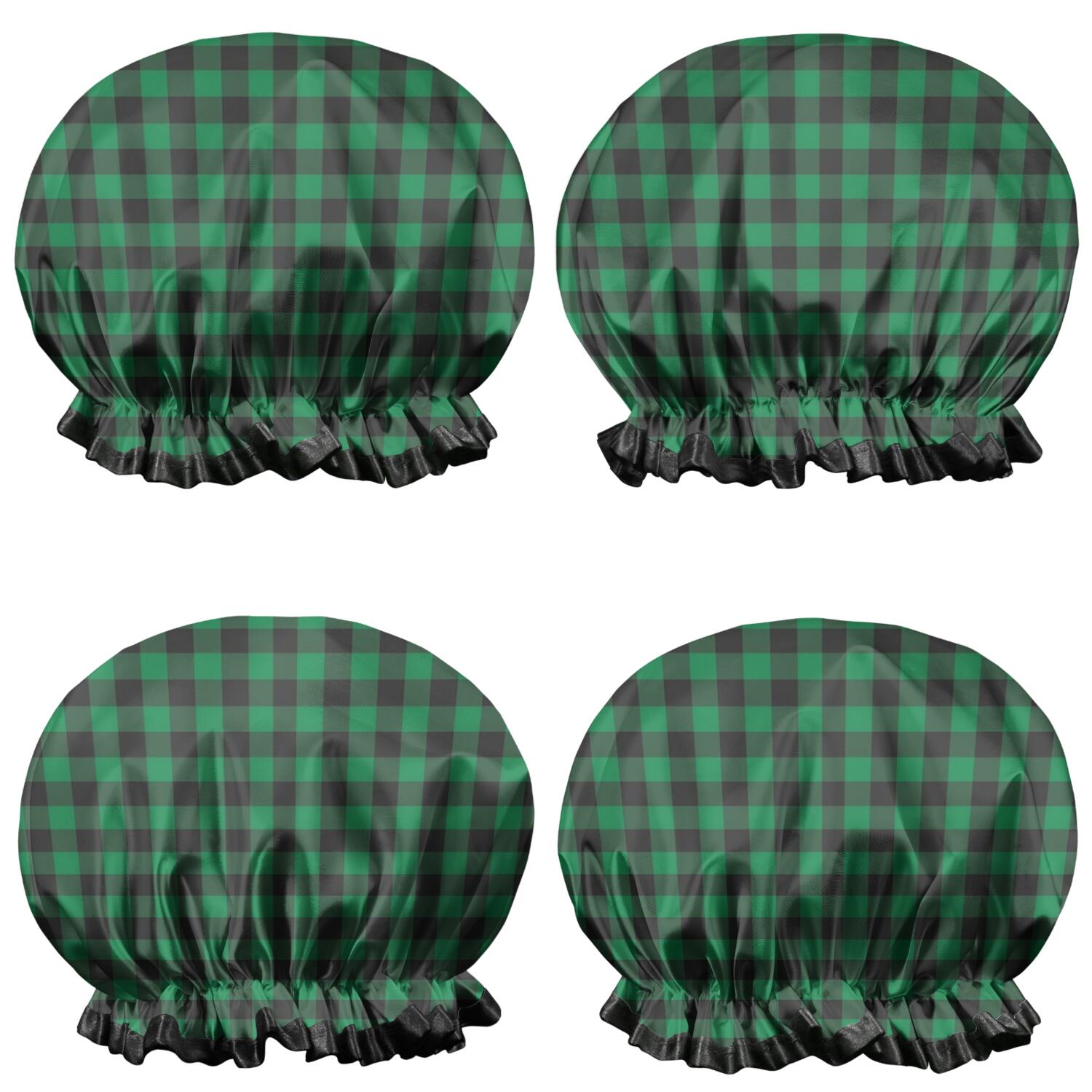 Shower Caps,Green Black Checkerboard Checkered Pattern Waterproof Shower Cap for Women 4 Pieces,Double Reusable Hair Cover for Shower PEVA Elastic Stretch Hem