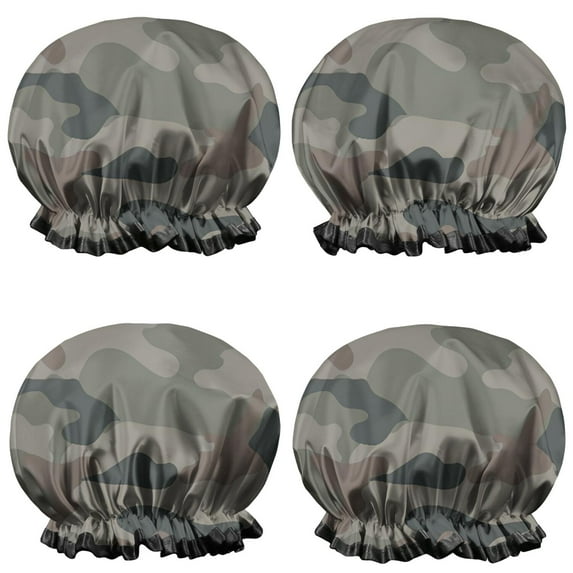 Shower Caps,Green Brown Camo Classic Shapes Pattern Waterproof Shower Cap for Women 4 Pieces,Double Reusable Hair Cover for Shower PEVA Elastic Stretch Hem
