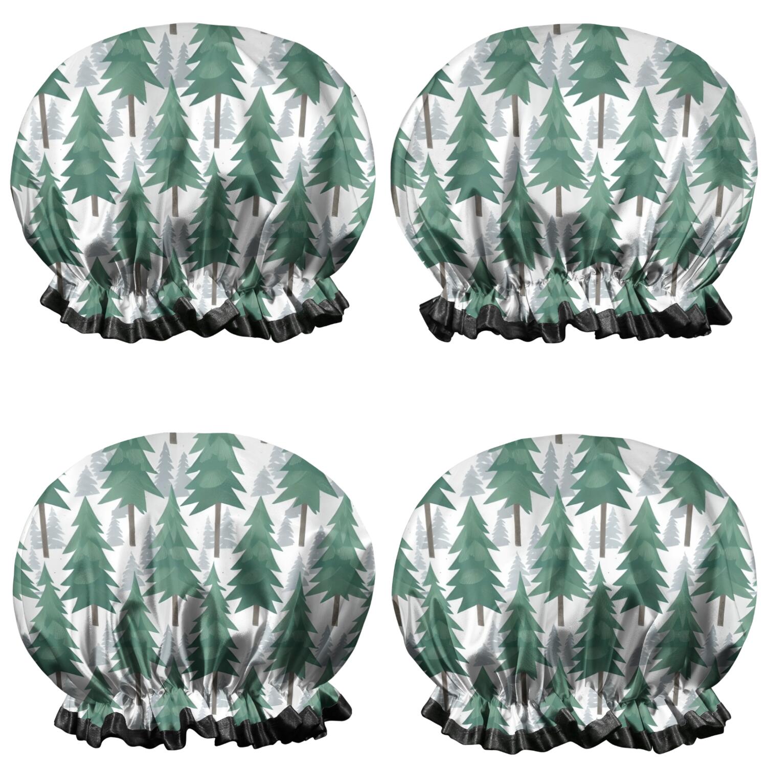 Shower Caps,Green Christmas Tree Pattern Waterproof Shower Cap for Women 4 Pieces,Double Reusable Hair Cover for Shower PEVA Elastic Stretch Hem