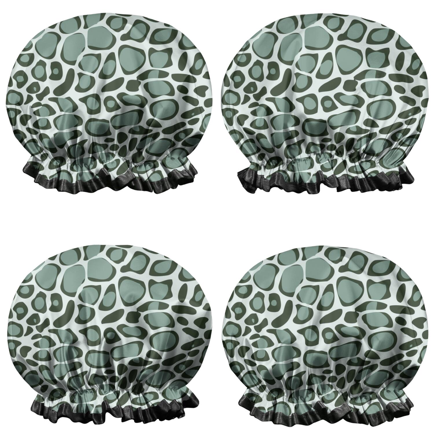 Shower Caps,Green and Dark Green Giraffe Pattern Waterproof Shower Cap for Women 4 Pieces,Double Reusable Hair Cover for Shower PEVA Elastic Stretch Hem