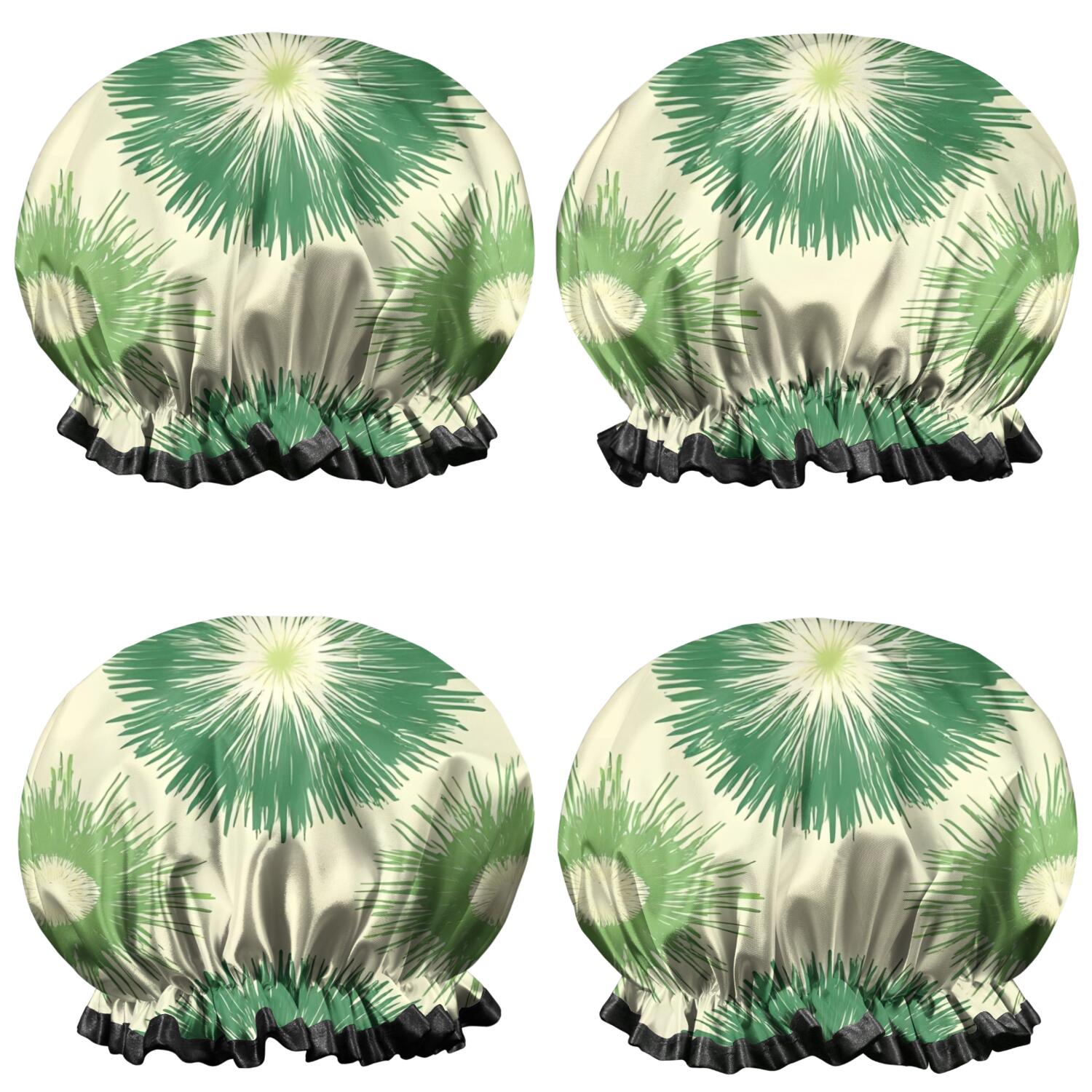 Shower Caps,Green Tie Dye Waterproof Shower Cap for Women 4 Pieces,Double Reusable Hair Cover for Shower PEVA Elastic Stretch Hem