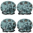thumbnail image 1 of Shower Caps,Halloween Witchy Motifs Pattern Waterproof Shower Cap for Women 4 Pieces,Double Reusable Hair Cover for Shower PEVA Elastic Stretch Hem, 1 of 7