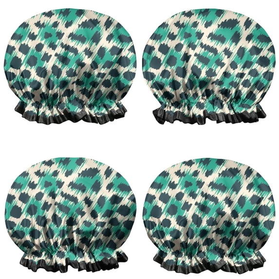 Shower Caps,Leopard Pattern with Green and Black Spots Waterproof Shower Cap for Women 4 Pieces,Double Reusable Hair Cover for Shower PEVA Elastic Stretch Hem