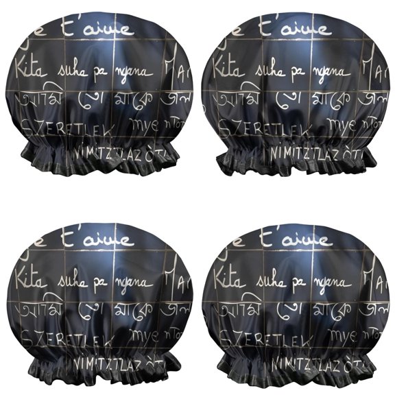 Shower Caps,Math Equations Algebra Blue Pattern Waterproof Shower Cap for Women 4 Pieces,Double Reusable Hair Cover for Shower PEVA Elastic Stretch Hem