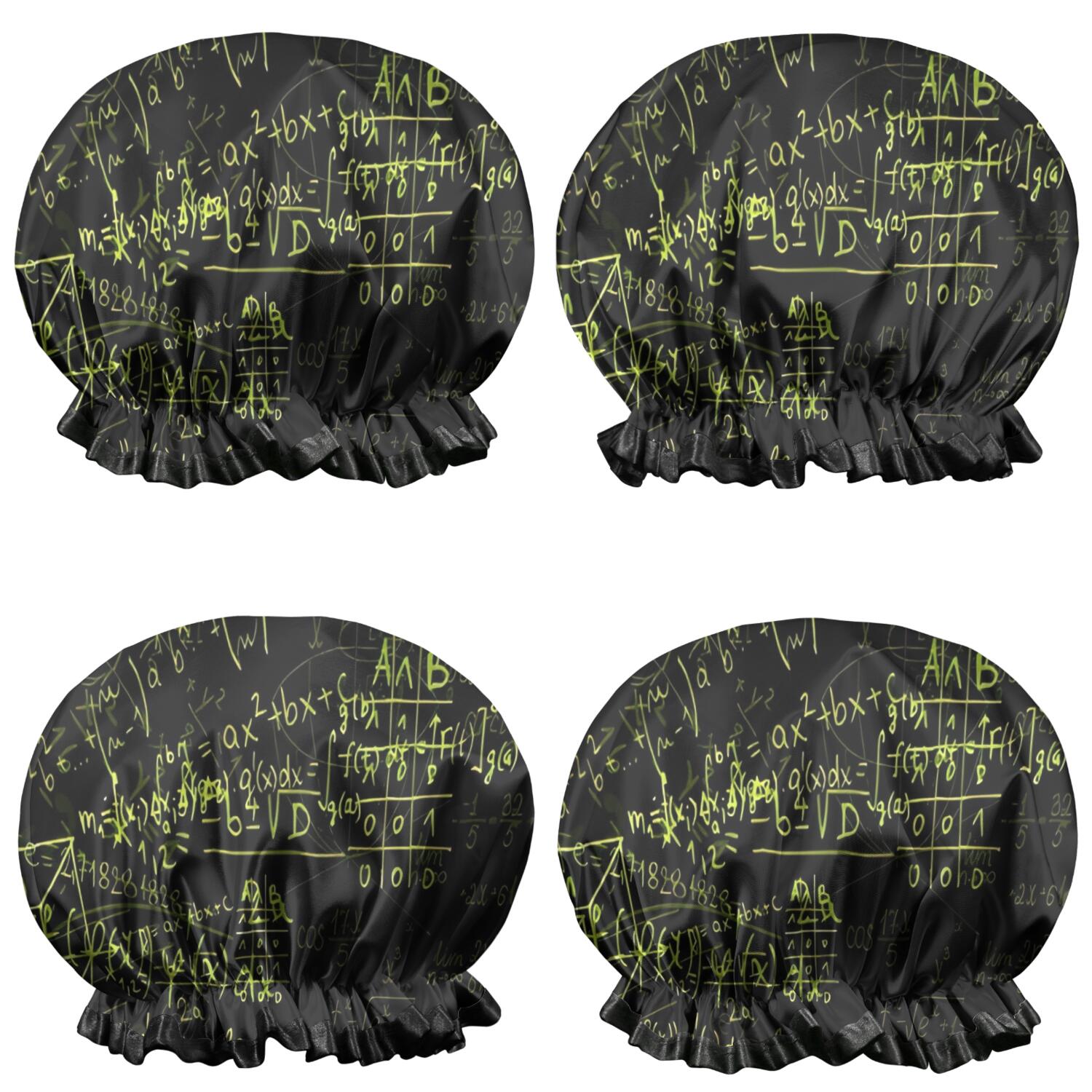 Shower Caps,Math Equations Calculus Black Pattern Waterproof Shower Cap for Women 4 Pieces,Double Reusable Hair Cover for Shower PEVA Elastic Stretch Hem