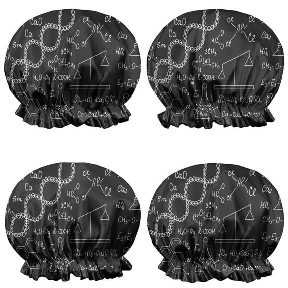 Shower Caps,Math Equations Lab Tools Black Pattern Waterproof Shower Cap for Women 4 Pieces,Double Reusable Hair Cover for Shower PEVA Elastic Stretch Hem