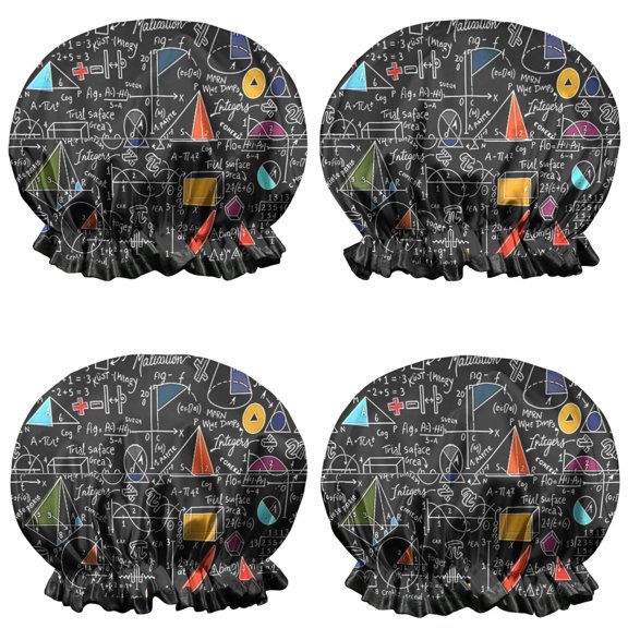 Shower Caps,Math Equations Math Icons Colorful Pattern Waterproof Shower Cap for Women 4 Pieces,Double Reusable Hair Cover for Shower PEVA Elastic Stretch Hem