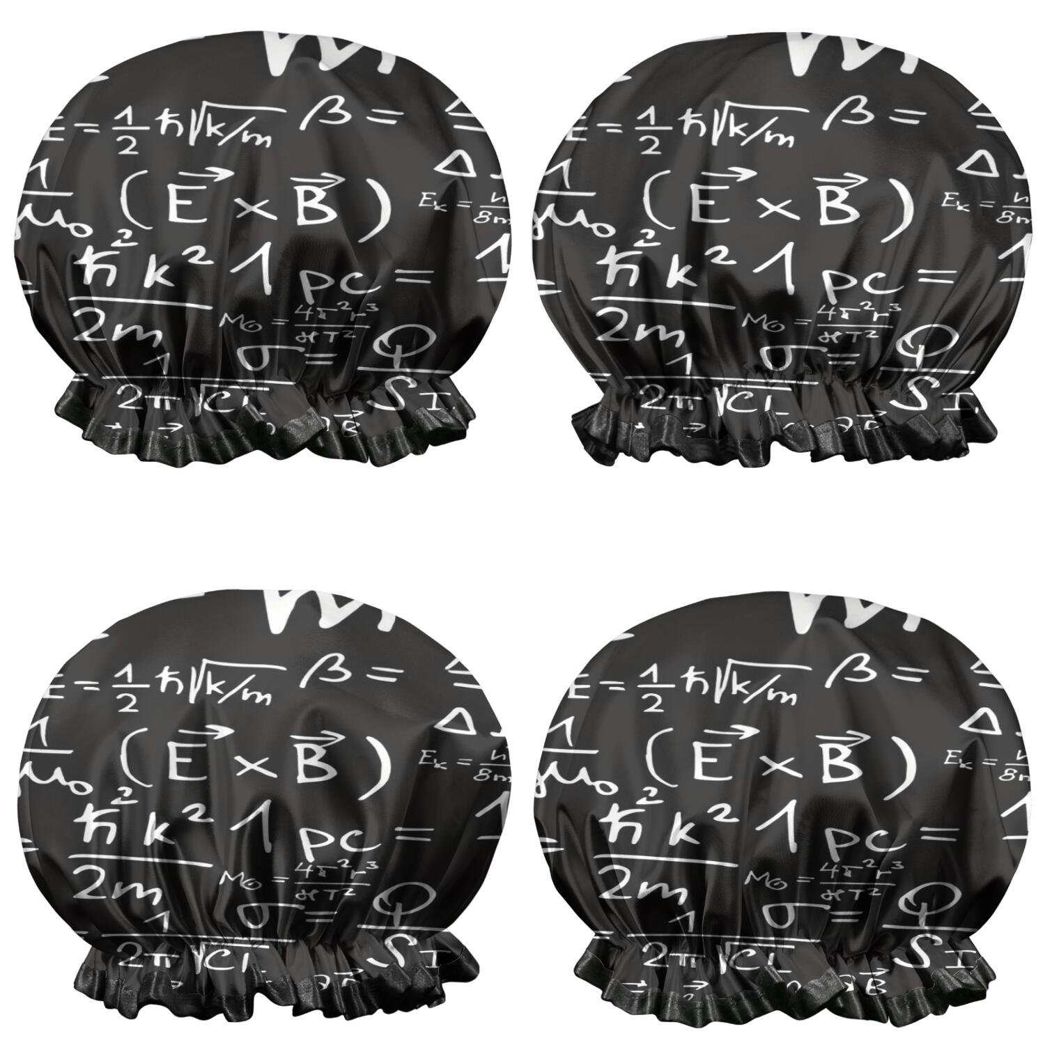 Shower Caps,Math Equations White Chalk Blackboard Pattern Waterproof Shower Cap for Women 4 Pieces,Double Reusable Hair Cover for Shower PEVA Elastic Stretch Hem