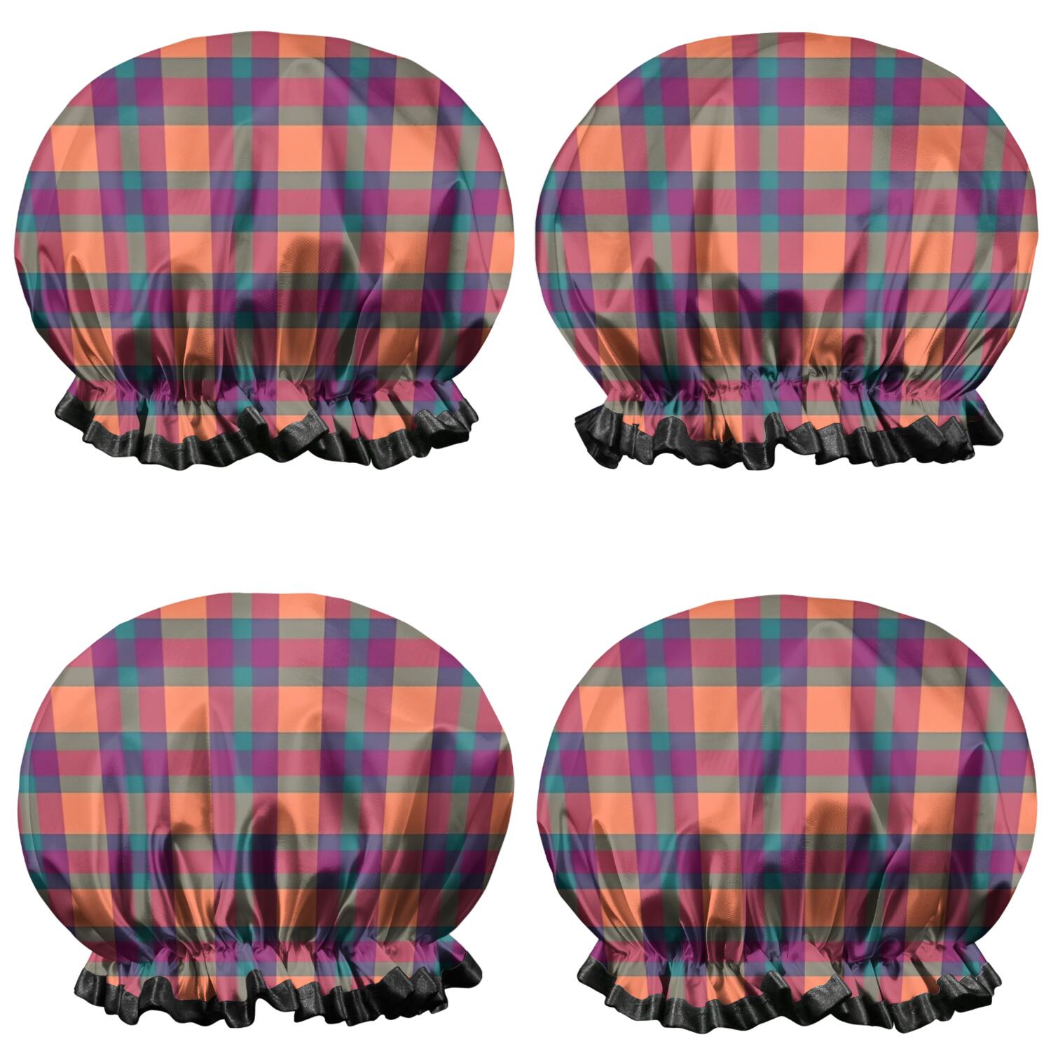 Shower Caps,Multi Color Checkerboard Checkered Pattern Waterproof Shower Cap for Women 4 Pieces,Double Reusable Hair Cover for Shower PEVA Elastic Stretch Hem