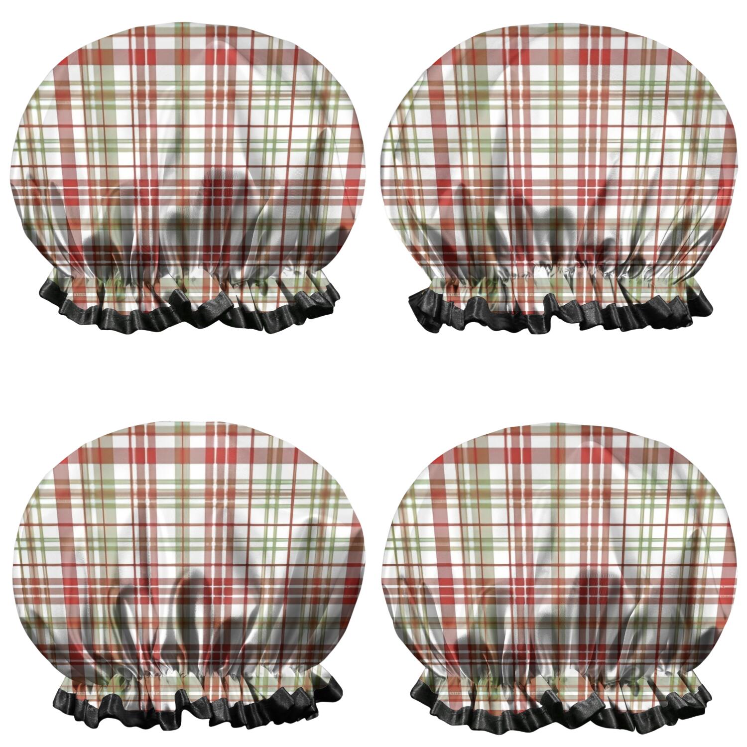 Shower Caps,Multi Color Plaid Checkered Pattern Waterproof Shower Cap for Women 4 Pieces,Double Reusable Hair Cover for Shower PEVA Elastic Stretch Hem