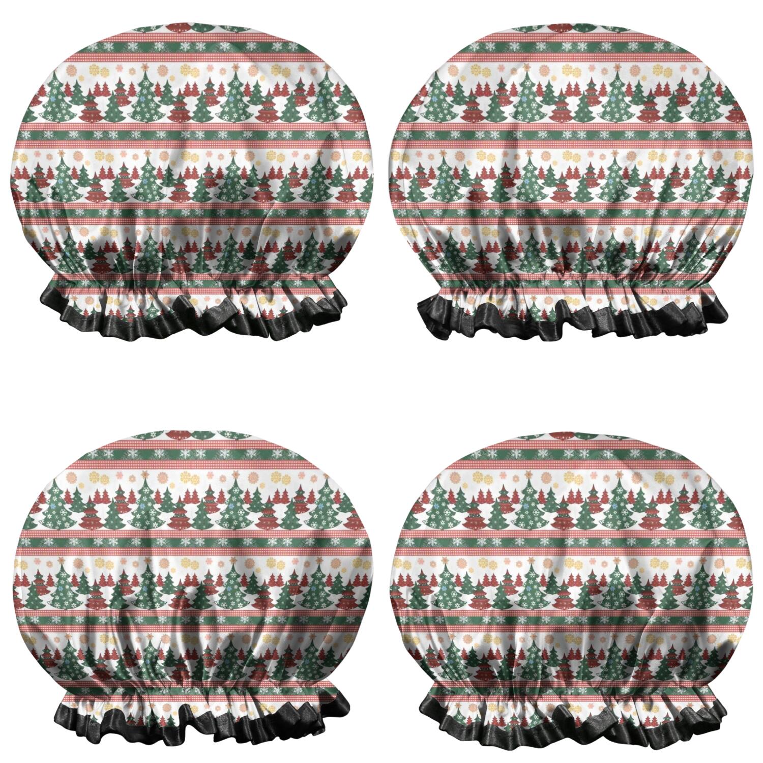 Shower Caps,Multicolor Christmas Tree Pattern Waterproof Shower Cap for Women 4 Pieces,Double Reusable Hair Cover for Shower PEVA Elastic Stretch Hem