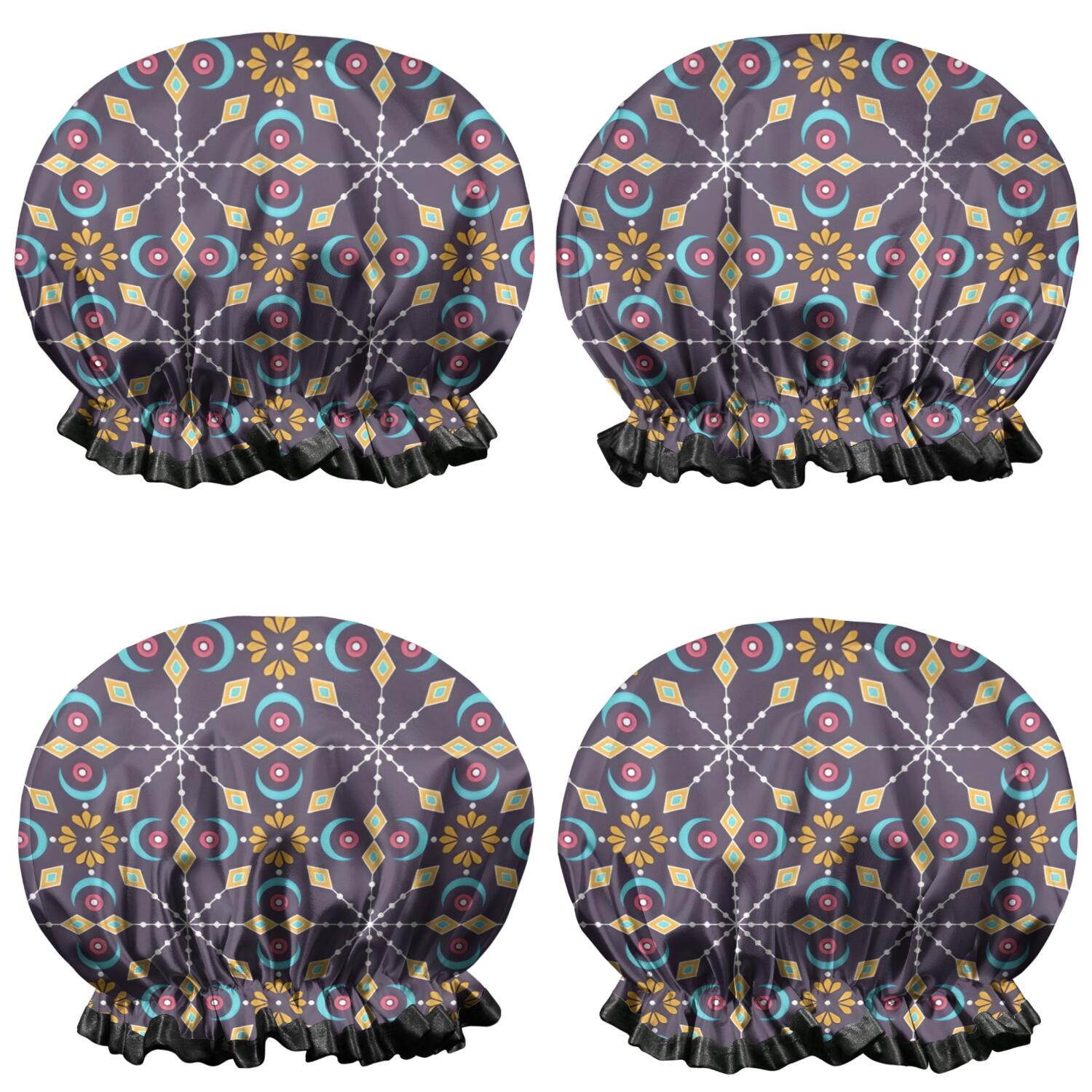Shower Caps,Multicolor Ethnic Geometric Pattern Waterproof Shower Cap for Women 4 Pieces,Double Reusable Hair Cover for Shower PEVA Elastic Stretch Hem