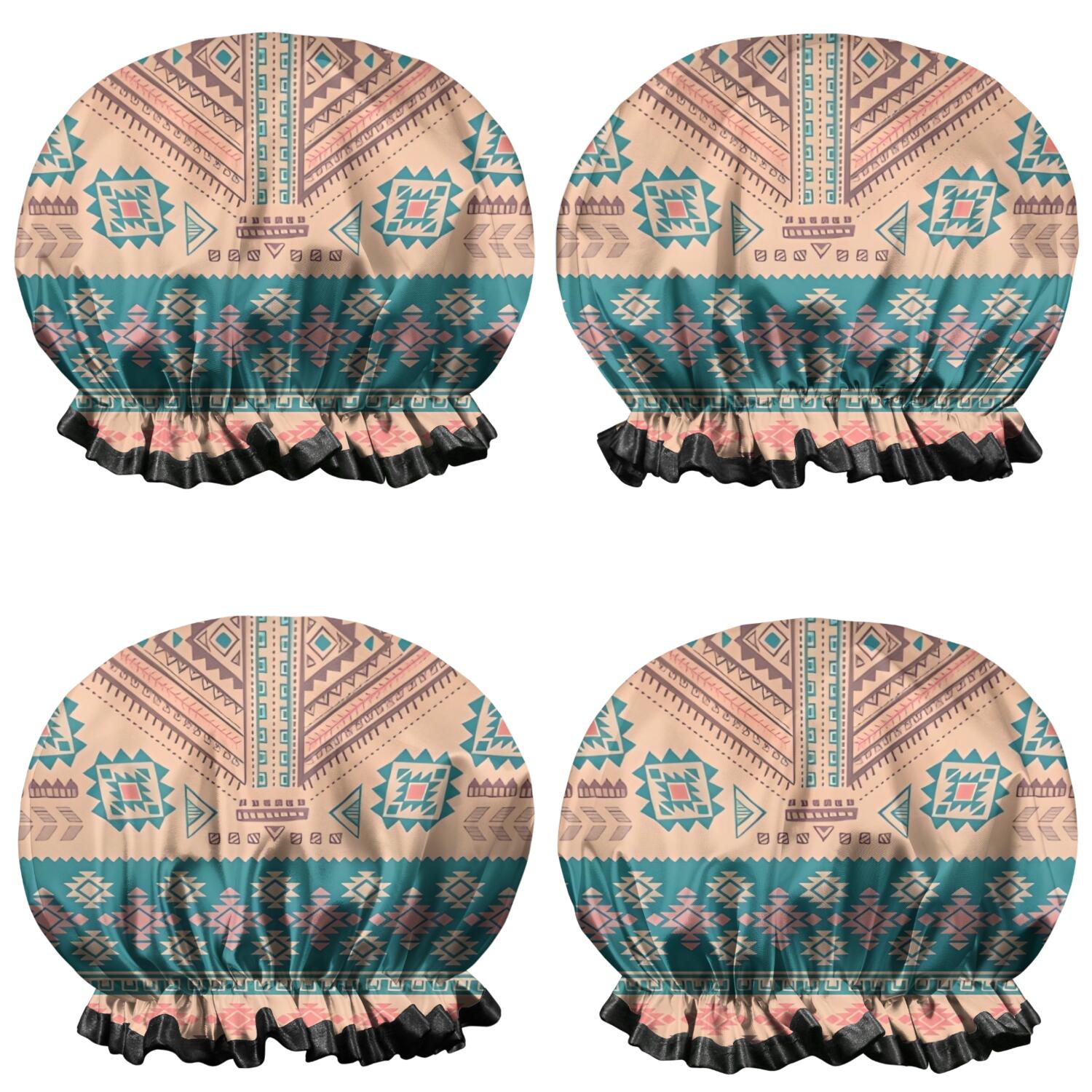 Shower Caps,Multicolor Geometric Boho Pattern Waterproof Shower Cap for Women 4 Pieces,Double Reusable Hair Cover for Shower PEVA Elastic Stretch Hem