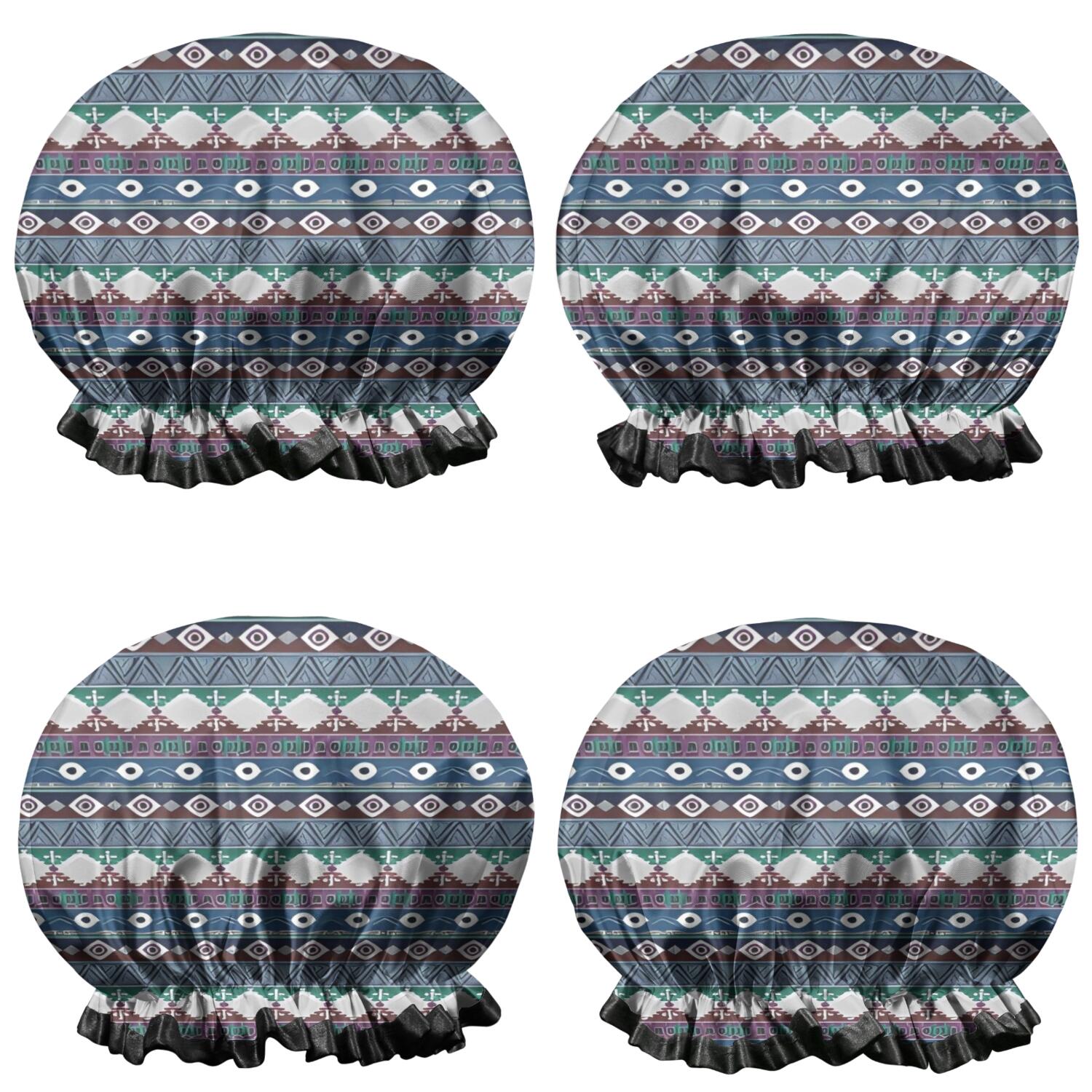 Shower Caps,Multicolor Geometric Boho Pattern Waterproof Shower Cap for Women 4 Pieces,Double Reusable Hair Cover for Shower PEVA Elastic Stretch Hem
