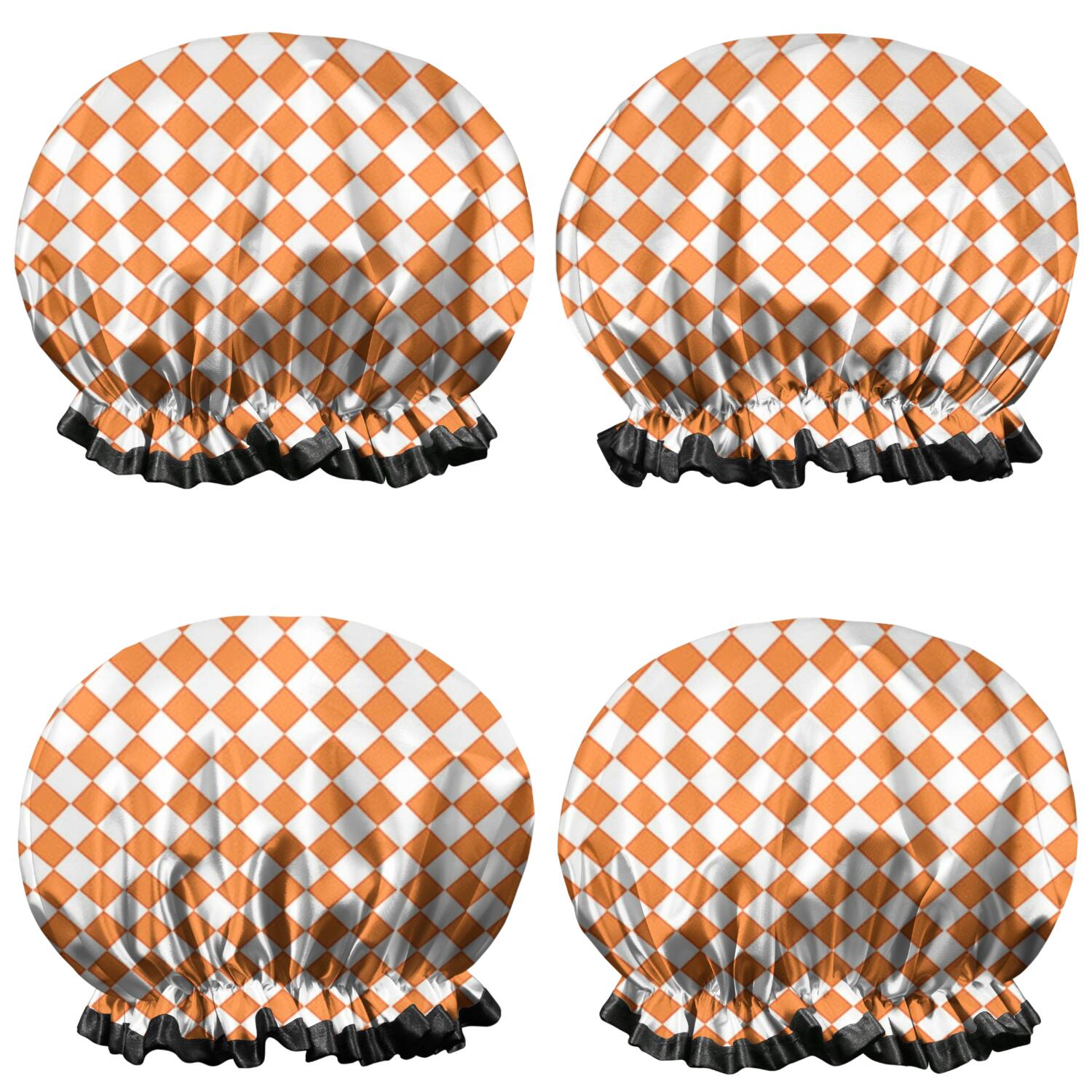 Shower Caps,Orange and White Diamond Pattern Waterproof Shower Cap for Women 4 Pieces,Double Reusable Hair Cover for Shower PEVA Elastic Stretch Hem