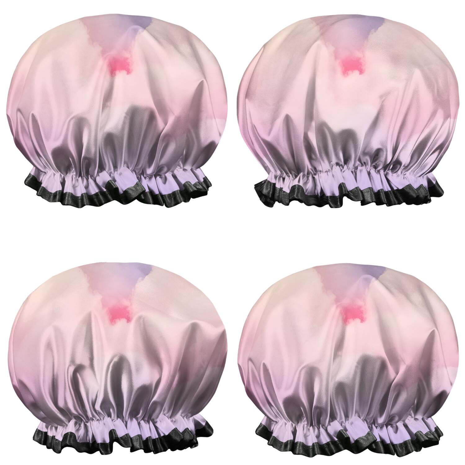 Shower Caps,Pastel Rainbow Clouds Waterproof Shower Cap for Women 4 Pieces,Double Reusable Hair Cover for Shower PEVA Elastic Stretch Hem
