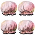 thumbnail image 1 of Shower Caps,Pink Gold Marble Pattern Waterproof Shower Cap for Women 4 Pieces,Double Reusable Hair Cover for Shower PEVA Elastic Stretch Hem, 1 of 7