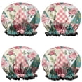 thumbnail image 1 of Shower Caps,Pioneer Flower Floral Print Pattern Waterproof Shower Cap for Women 4 Pieces,Double Reusable Hair Cover for Shower PEVA Elastic Stretch Hem, 1 of 7