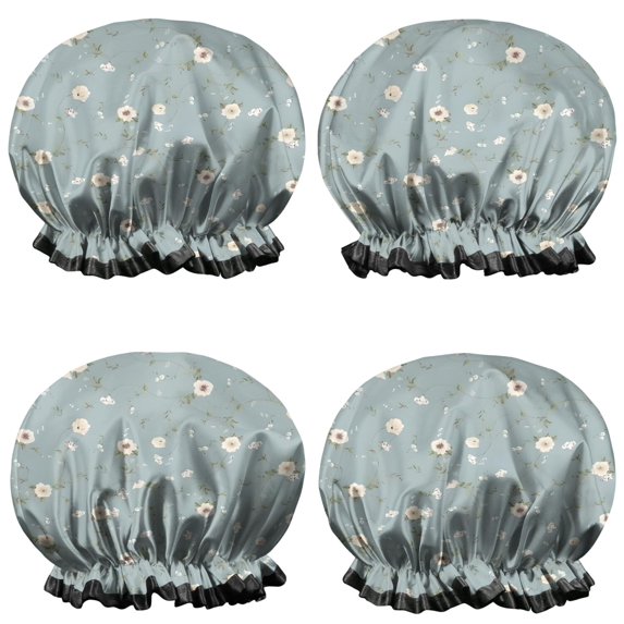 Shower Caps,Pioneer Flower Floral Print Pattern Waterproof Shower Cap for Women 4 Pieces,Double Reusable Hair Cover for Shower PEVA Elastic Stretch Hem