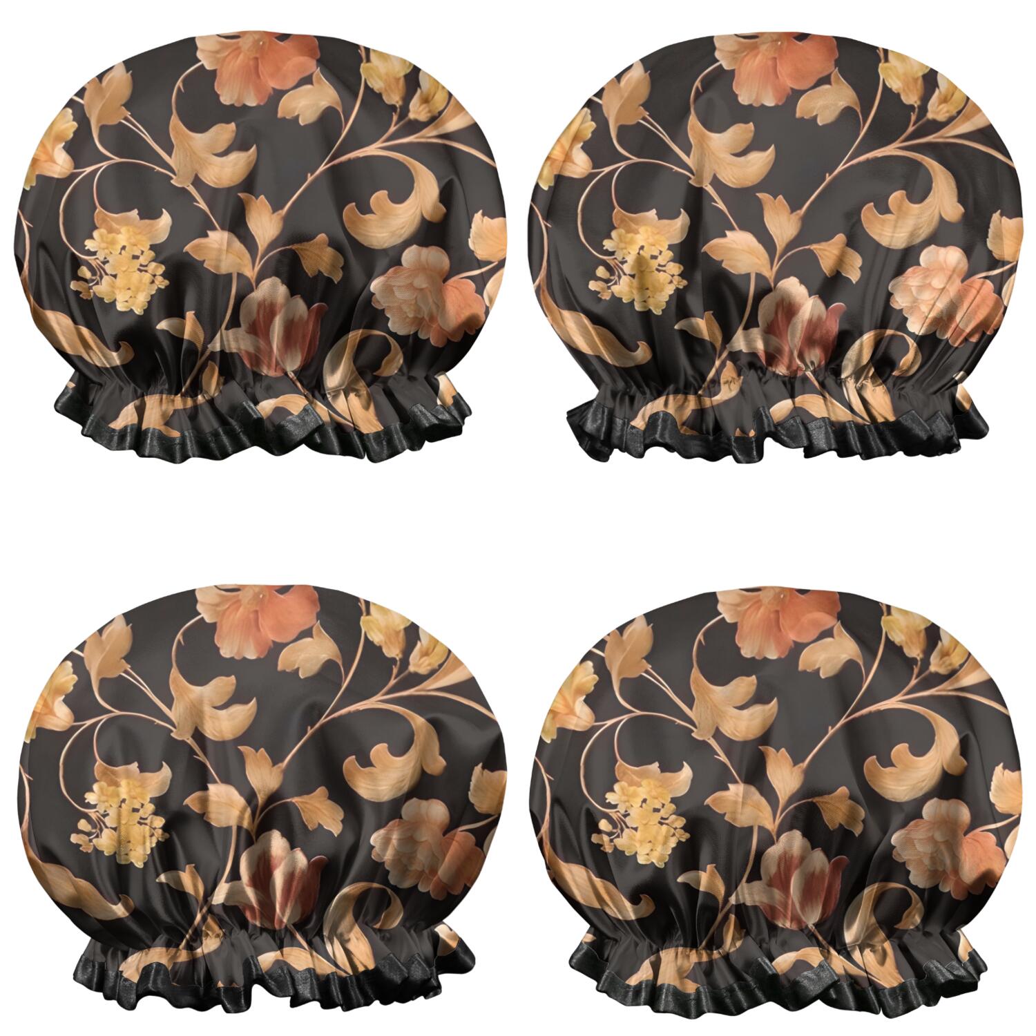 Shower Caps,Pioneer Flower Floral Print Pattern Waterproof Shower Cap for Women 4 Pieces,Double Reusable Hair Cover for Shower PEVA Elastic Stretch Hem