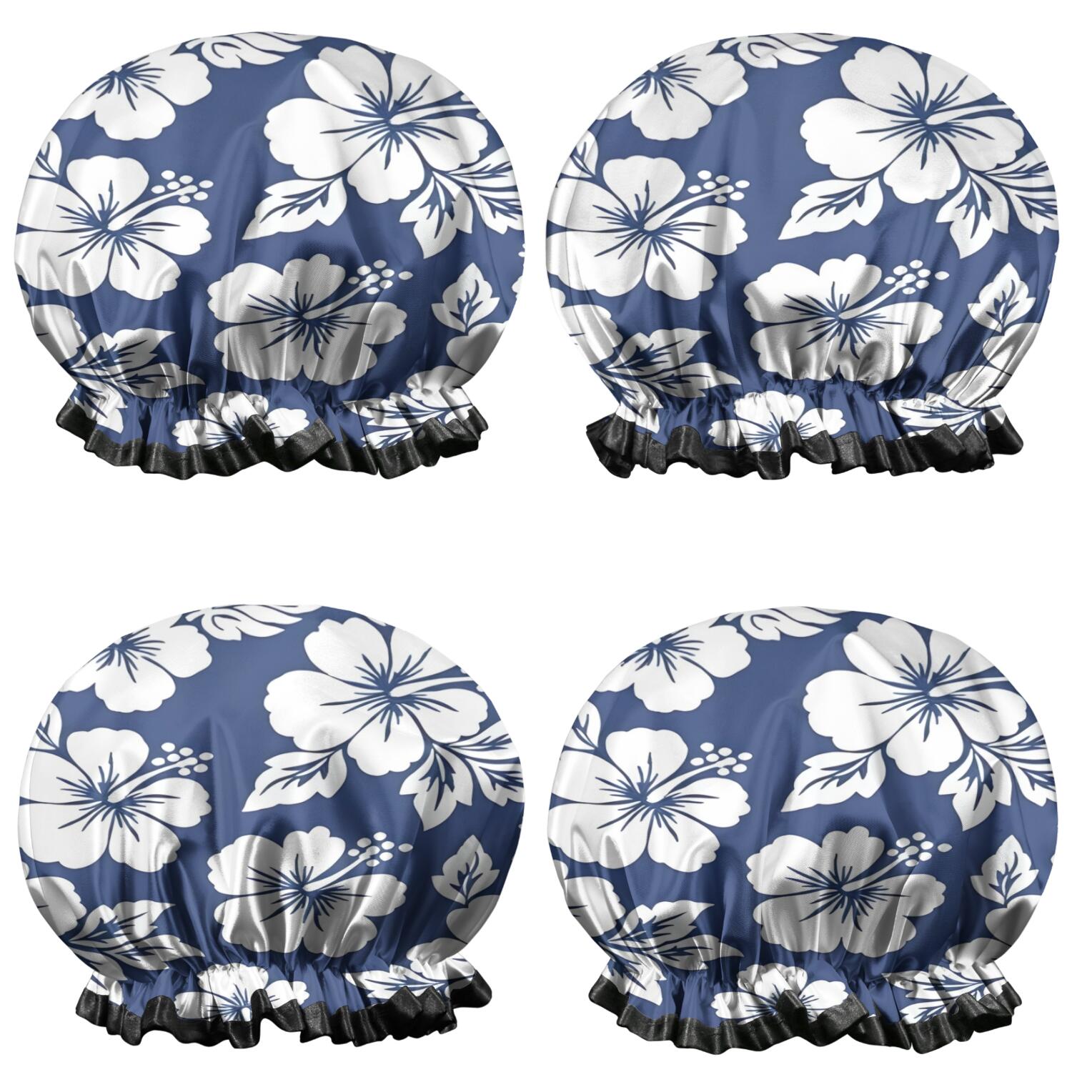 Shower Caps,Pioneer Flower Floral Print Pattern Waterproof Shower Cap for Women 4 Pieces,Double Reusable Hair Cover for Shower PEVA Elastic Stretch Hem