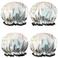 thumbnail image 1 of Shower Caps,Pioneer Flower Floral Print Pattern Waterproof Shower Cap for Women 4 Pieces,Double Reusable Hair Cover for Shower PEVA Elastic Stretch Hem, 1 of 7