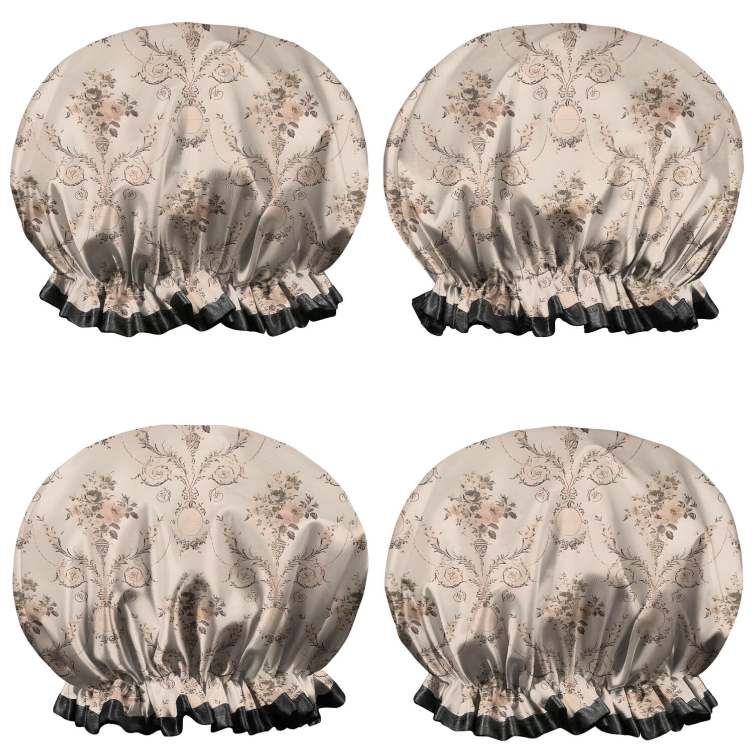 Shower Caps,Pioneer Flower Floral Print Pattern Waterproof Shower Cap for Women 4 Pieces,Double Reusable Hair Cover for Shower PEVA Elastic Stretch Hem