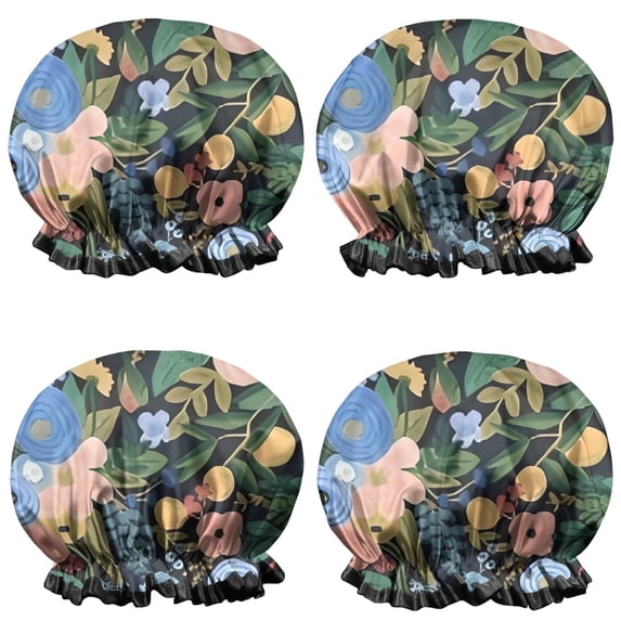 Shower Caps,Pioneer Flower Floral Print Pattern Waterproof Shower Cap for Women 4 Pieces,Double Reusable Hair Cover for Shower PEVA Elastic Stretch Hem