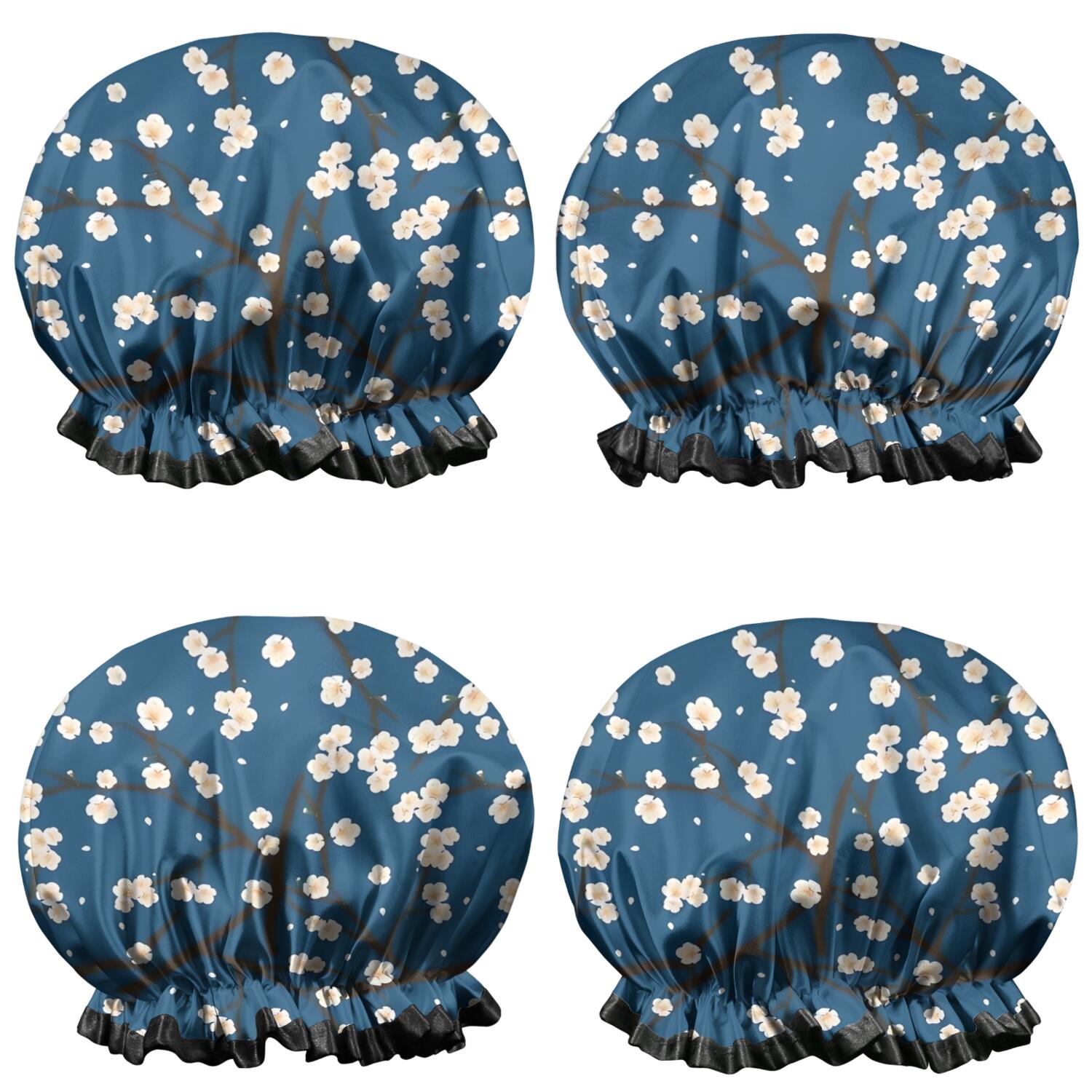 Shower Caps,Pioneer Flower Floral Print Pattern Waterproof Shower Cap for Women 4 Pieces,Double Reusable Hair Cover for Shower PEVA Elastic Stretch Hem