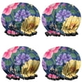 thumbnail image 1 of Shower Caps,Pioneer Flower Floral Print Pattern Waterproof Shower Cap for Women 4 Pieces,Double Reusable Hair Cover for Shower PEVA Elastic Stretch Hem, 1 of 7