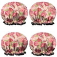 thumbnail image 1 of Shower Caps,Pioneer Flower Floral Print Pattern Waterproof Shower Cap for Women 4 Pieces,Double Reusable Hair Cover for Shower PEVA Elastic Stretch Hem, 1 of 7