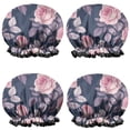 thumbnail image 1 of Shower Caps,Pioneer Flower Floral Print Pattern Waterproof Shower Cap for Women 4 Pieces,Double Reusable Hair Cover for Shower PEVA Elastic Stretch Hem, 1 of 7