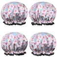 thumbnail image 1 of Shower Caps,Pioneer Flower Floral Print Pattern Waterproof Shower Cap for Women 4 Pieces,Double Reusable Hair Cover for Shower PEVA Elastic Stretch Hem, 1 of 7