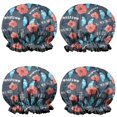 thumbnail image 1 of Shower Caps,Pioneer Flower Floral Print Pattern Waterproof Shower Cap for Women 4 Pieces,Double Reusable Hair Cover for Shower PEVA Elastic Stretch Hem, 1 of 7