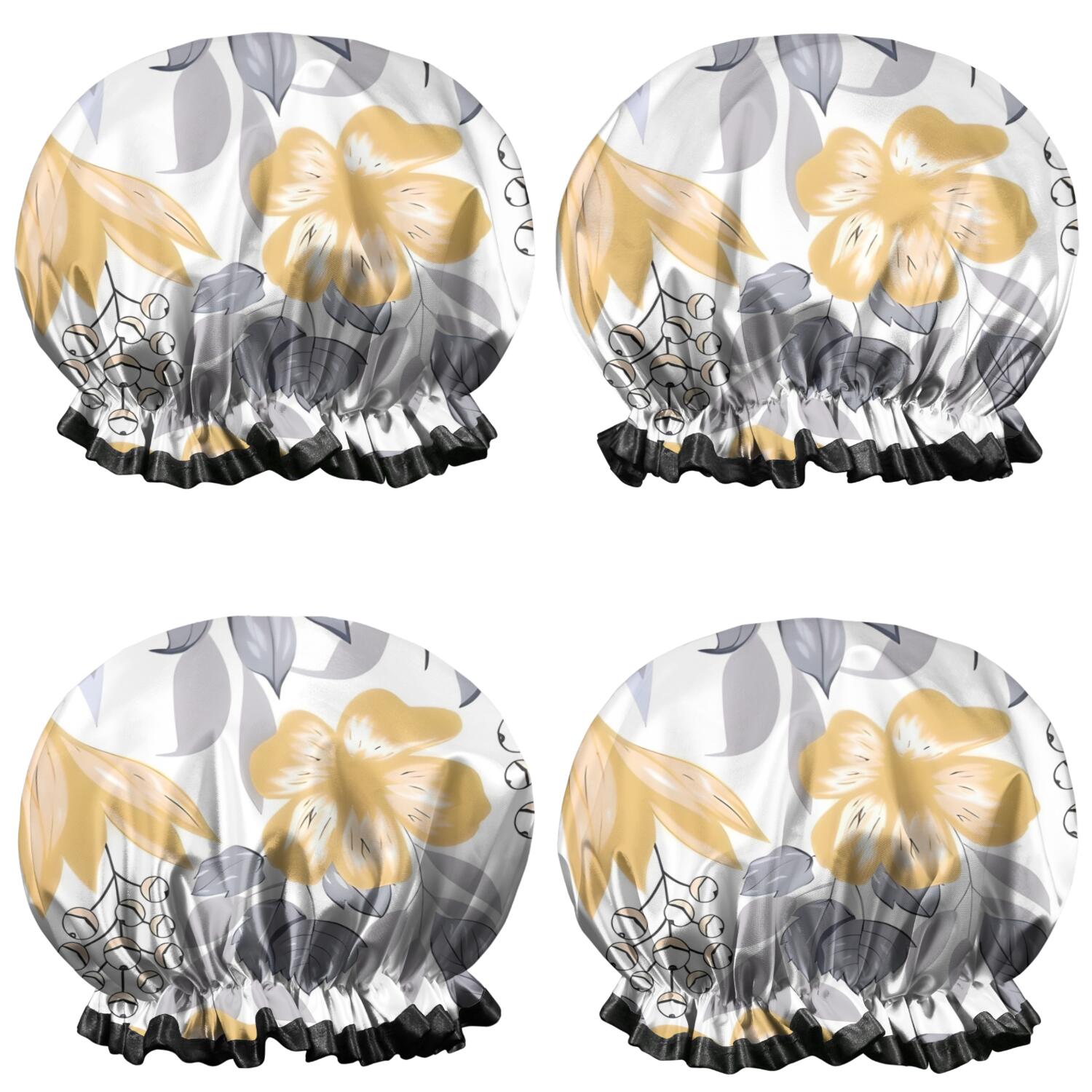 Shower Caps,Pioneer Flower Floral Print Pattern Waterproof Shower Cap for Women 4 Pieces,Double Reusable Hair Cover for Shower PEVA Elastic Stretch Hem