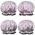 thumbnail image 1 of Shower Caps,Purple Cartoon Unicorn Rainbow Pattern Waterproof Shower Cap for Women 4 Pieces,Double Reusable Hair Cover for Shower PEVA Elastic Stretch Hem, 1 of 7