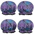 thumbnail image 1 of Shower Caps,Purple and Blue Damask Pattern Waterproof Shower Cap for Women 4 Pieces,Double Reusable Hair Cover for Shower PEVA Elastic Stretch Hem, 1 of 7