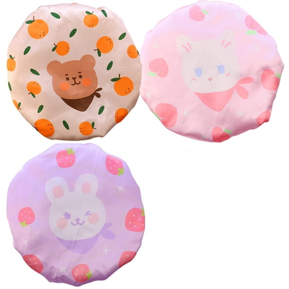Shower Caps Rabbits Prints Double Layers PEVA Bath Hats Reusable Cartoon Animal Bonnets Hair Covers