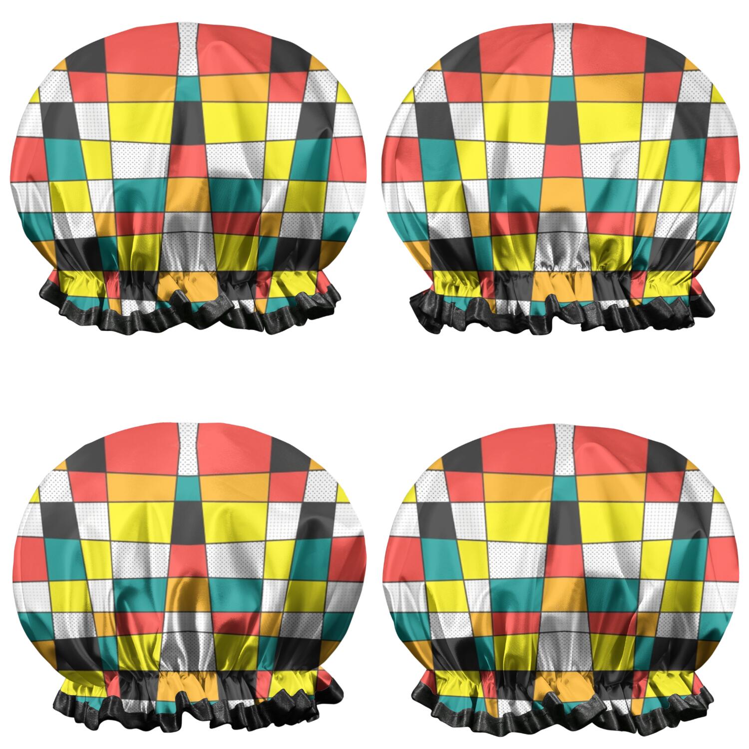 Shower Caps,Rainbow Checkered Pattern Waterproof Shower Cap for Women 4 Pieces,Double Reusable Hair Cover for Shower PEVA Elastic Stretch Hem