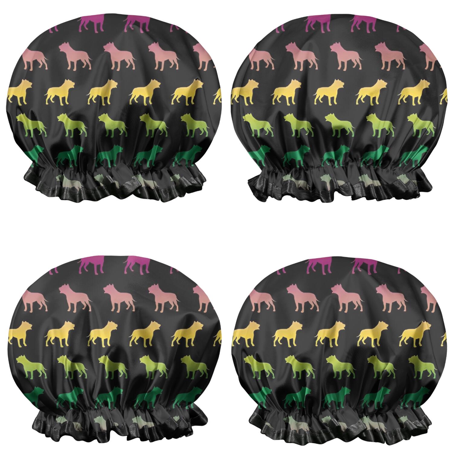 Shower Caps,Rainbow Puppy Waterproof Shower Cap for Women 4 Pieces,Double Reusable Hair Cover for Shower PEVA Elastic Stretch Hem