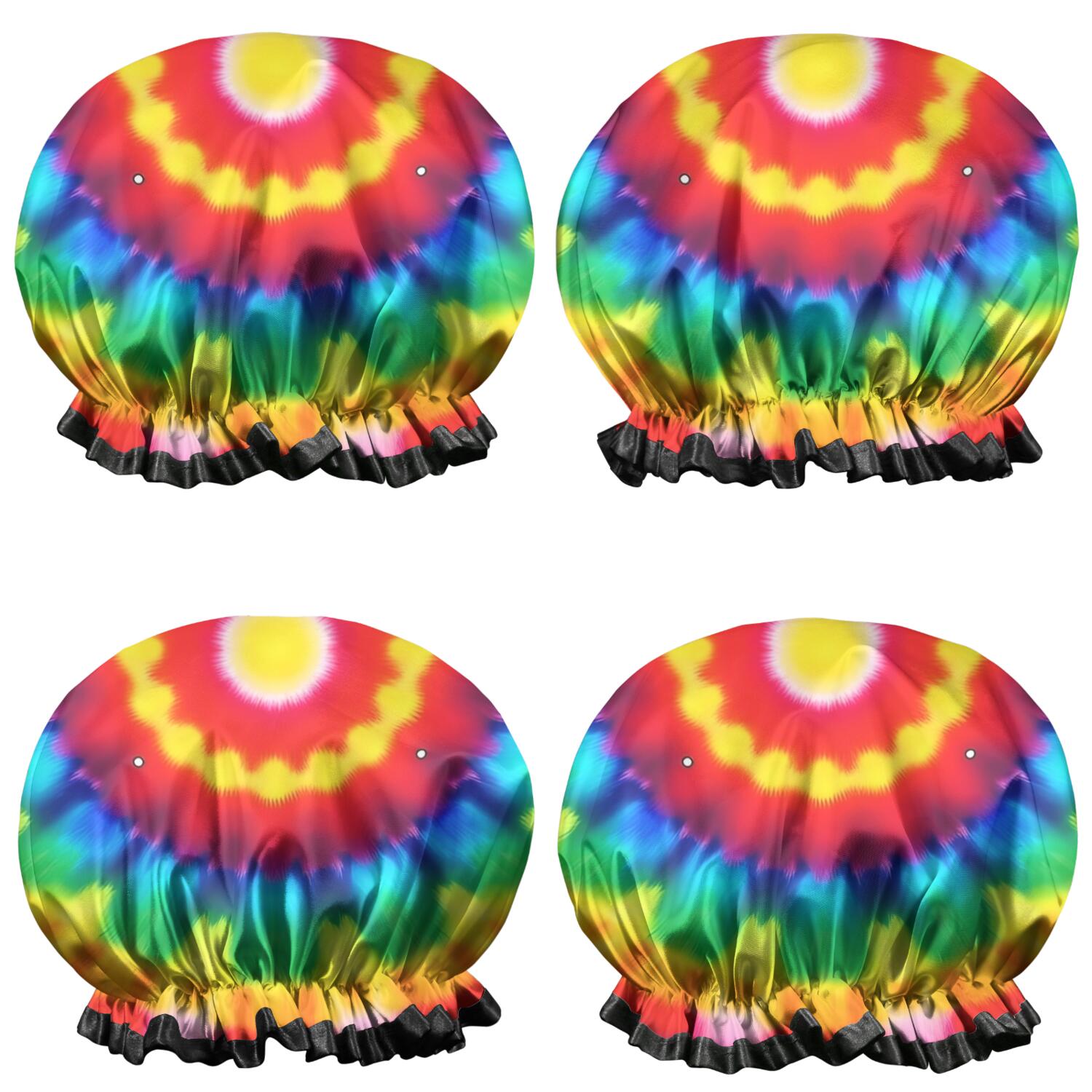 Shower Caps,Rainbow Tie Dye Circular Pattern Waterproof Shower Cap for Women 4 Pieces,Double Reusable Hair Cover for Shower PEVA Elastic Stretch Hem