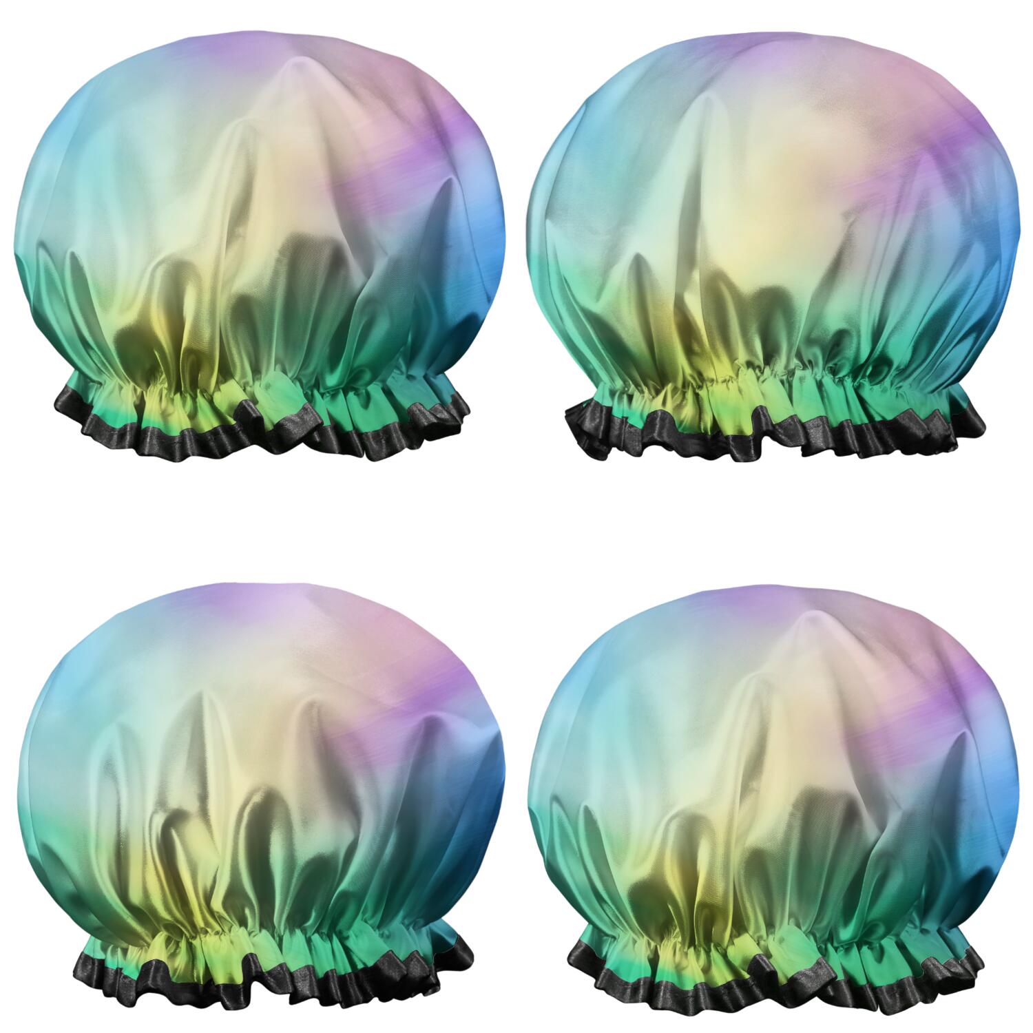 Shower Caps,Rainbow Tie Dye Cloud Waterproof Shower Cap for Women 4 Pieces,Double Reusable Hair Cover for Shower PEVA Elastic Stretch Hem