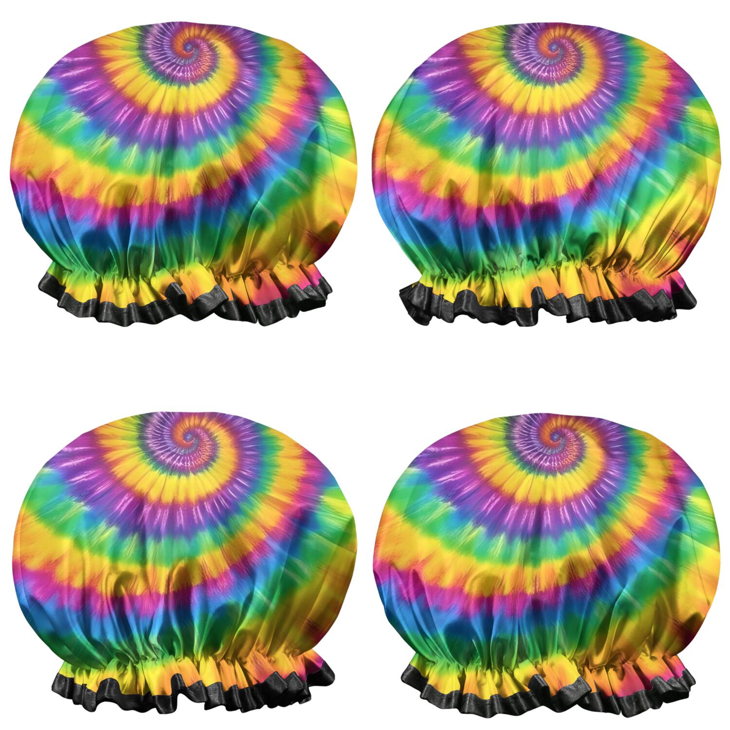 Shower Caps,Rainbow Tie Dye Mandala Pattern Waterproof Shower Cap for Women 4 Pieces,Double Reusable Hair Cover for Shower PEVA Elastic Stretch Hem