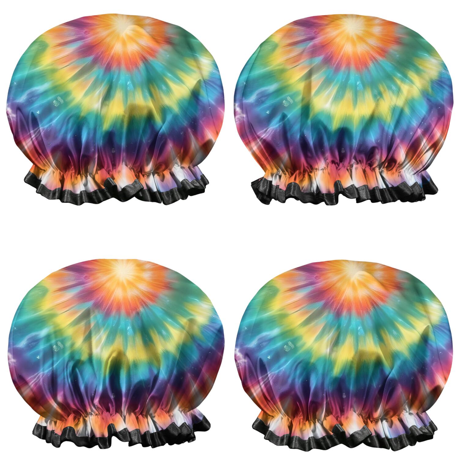 Shower Caps,Rainbow Tie Dye Mandala Pattern Waterproof Shower Cap for Women 4 Pieces,Double Reusable Hair Cover for Shower PEVA Elastic Stretch Hem