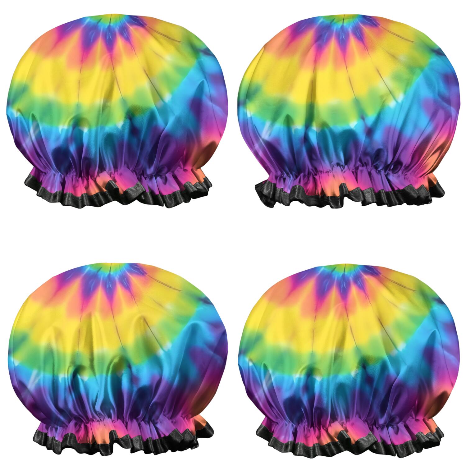 Shower Caps,Rainbow Tie Dye Mandala Pattern Waterproof Shower Cap for Women 4 Pieces,Double Reusable Hair Cover for Shower PEVA Elastic Stretch Hem