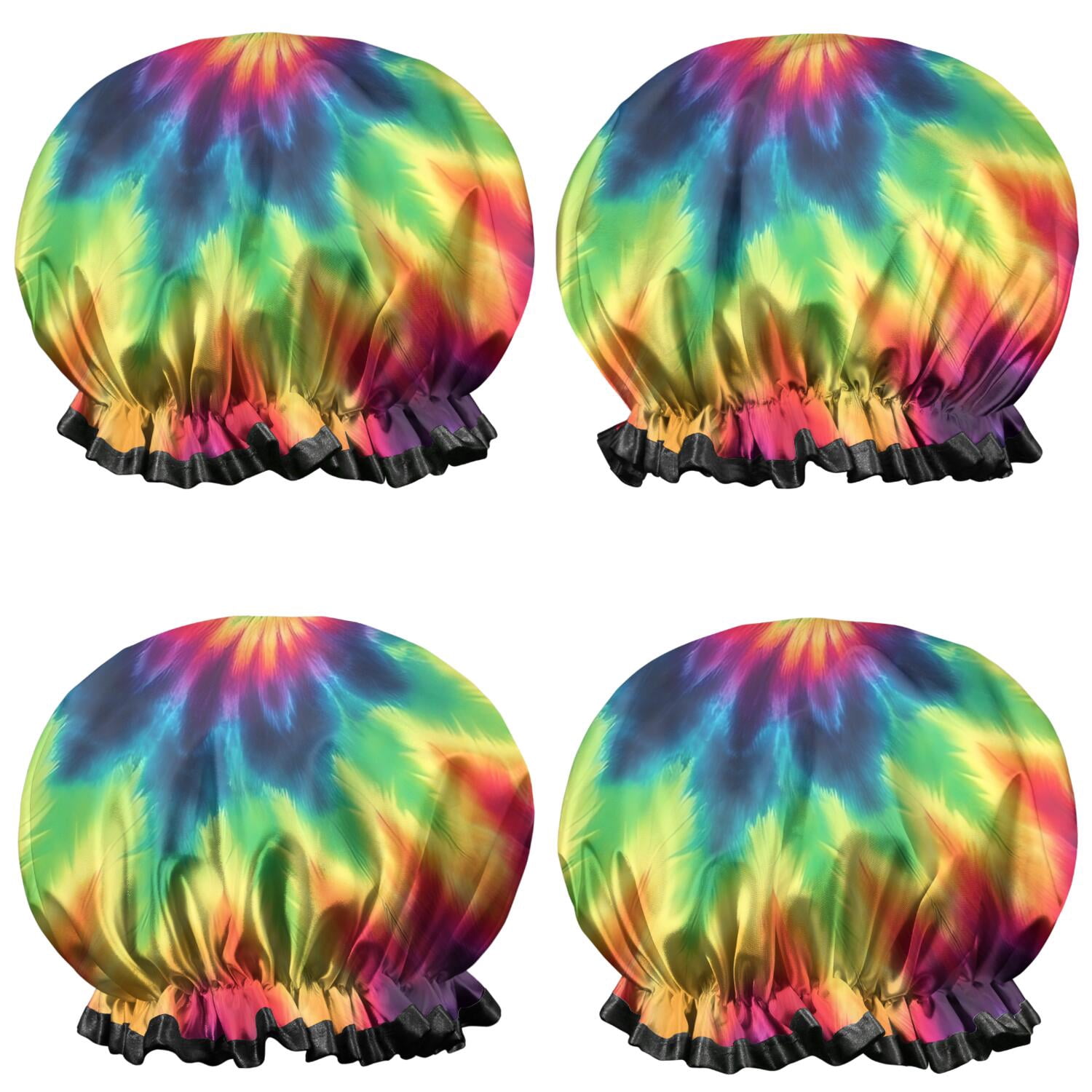 Shower Caps,Rainbow Tie Dye Mandala Pattern Waterproof Shower Cap for Women 4 Pieces,Double Reusable Hair Cover for Shower PEVA Elastic Stretch Hem