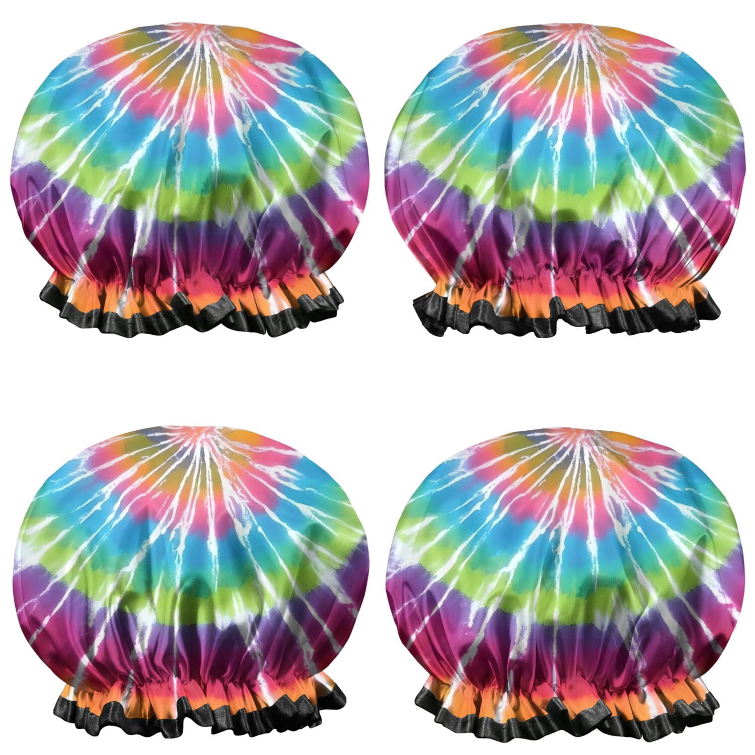 Shower Caps,Rainbow Tie Dye Mandala Pattern Waterproof Shower Cap for Women 4 Pieces,Double Reusable Hair Cover for Shower PEVA Elastic Stretch Hem