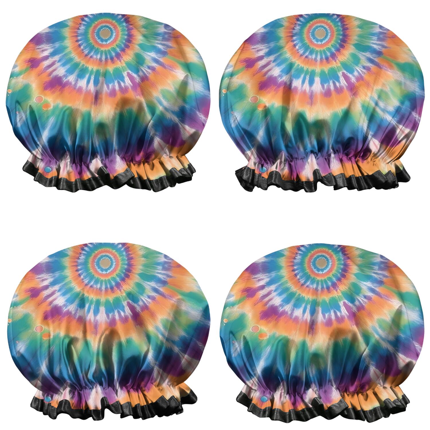 Shower Caps,Rainbow Tie Dye Mandala Pattern Waterproof Shower Cap for Women 4 Pieces,Double Reusable Hair Cover for Shower PEVA Elastic Stretch Hem