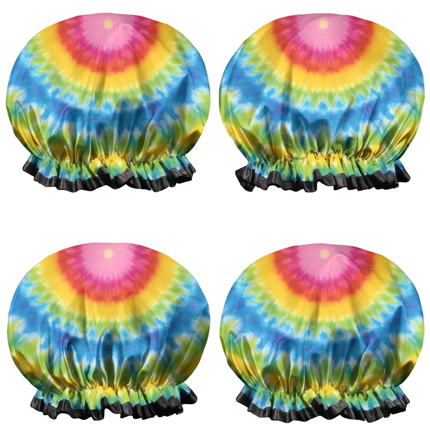 Shower Caps,Rainbow Tie Dye Mandala Pattern Waterproof Shower Cap for Women 4 Pieces,Double Reusable Hair Cover for Shower PEVA Elastic Stretch Hem